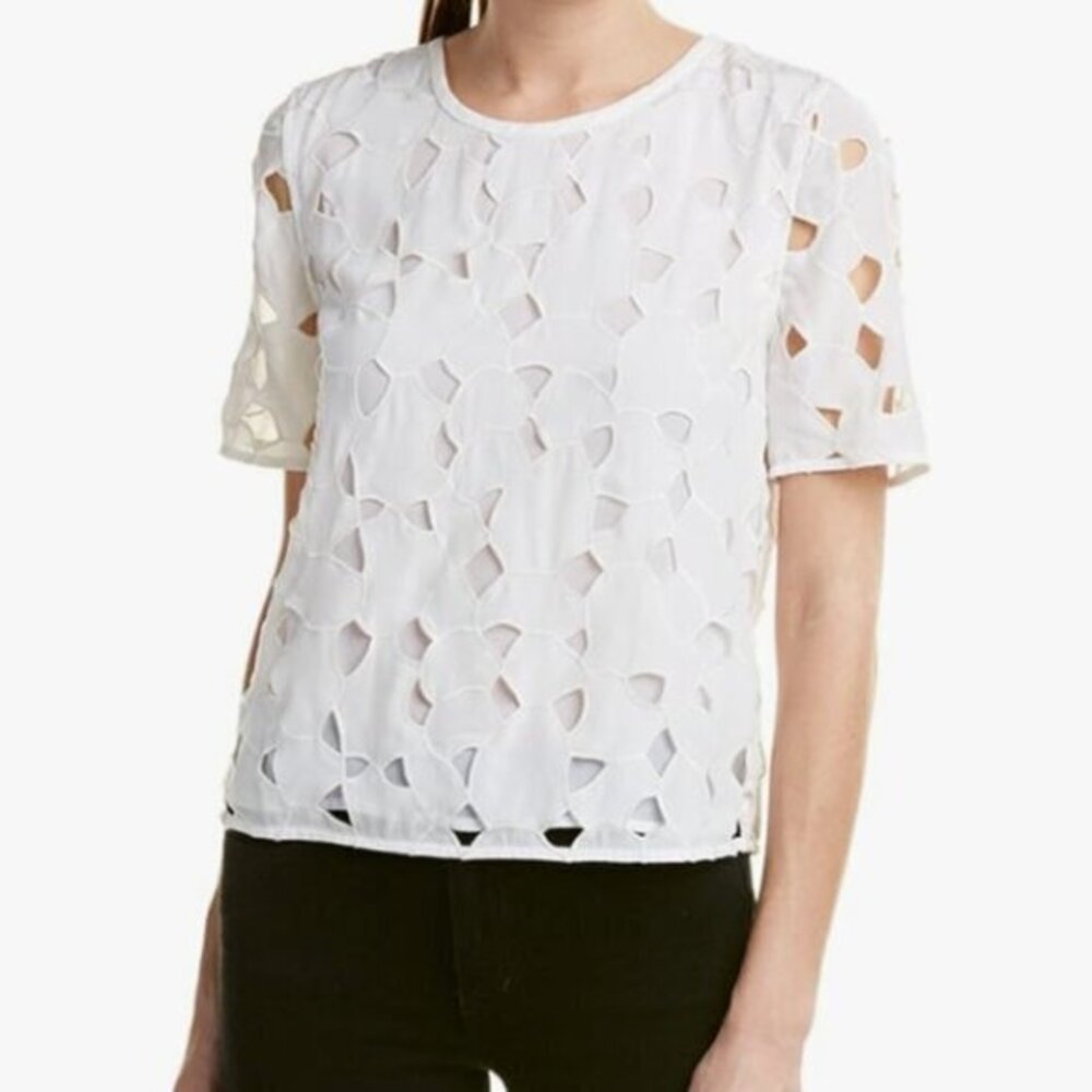 Equipment Femme White Silk Lined Brynn Floral Top- Size Large